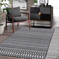 Tappeto marocchino Boho GARVEE 160x230cm Nero, idrorepellente, a pelo corto, resistente all'olio e alle macchie, lavabile, soggiorno e camera da letto