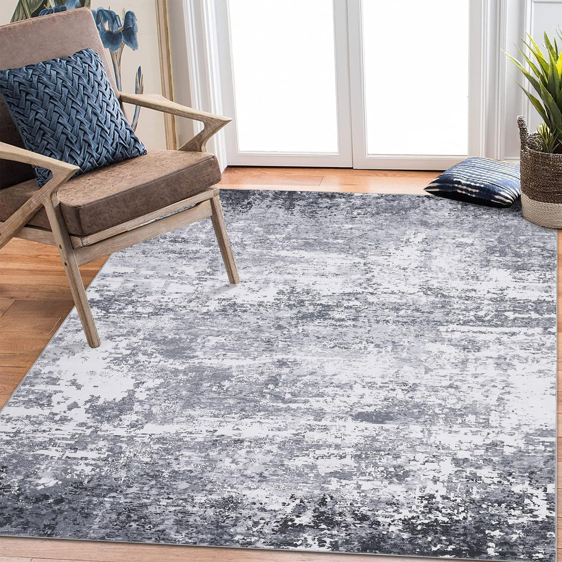 Tappeto moderno astratto Garvee, lavabile, antiscivolo, soggiorno, camera da letto, 140x200 cm, grigio