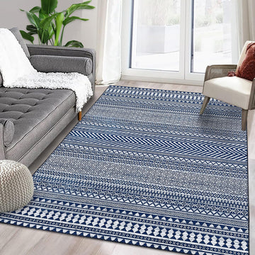 Garvee Teppich Vintage In & Outdoor Navy Blau, Wasserfest, Rutschfest, Kurzflor Polyester, Modernes Geometrisches Design, Wohnzimmer Esszimmer Schlafzimmer