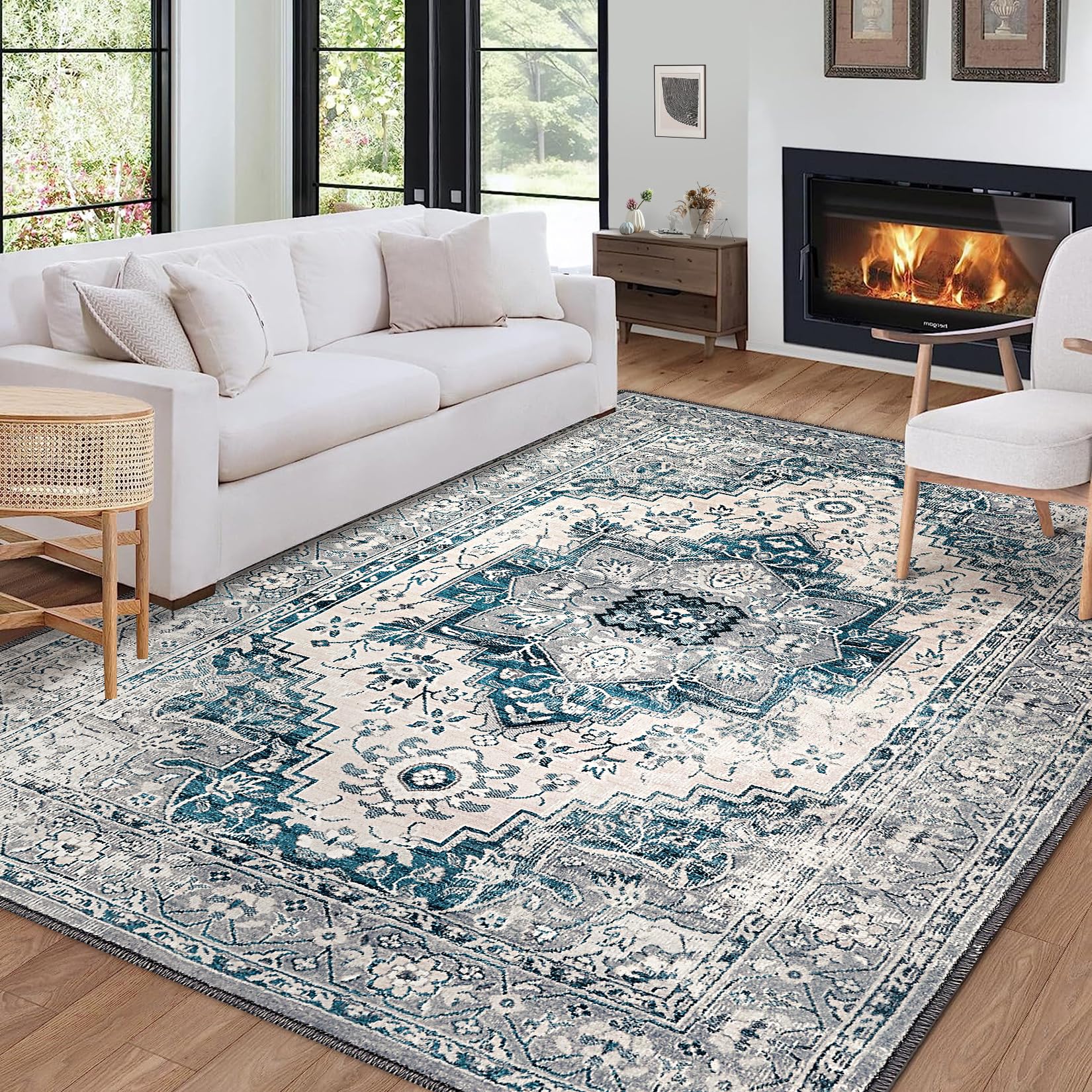 Tappeto decorativo lavabile Garvee, a pelo corto, blu-grigio, 120 x 170 cm, per camera da letto, soggiorno, sala da pranzo, ingresso