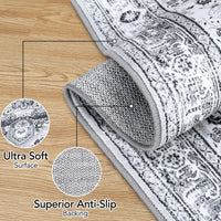 Tappeto tribale persiano GARVEE 200x290cm grigio, lavabile, antiscivolo, morbido, grande, stampato, non felpato, soggiorno e camera da letto