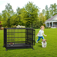 Garvee Heavy Duty Dog Crate da 42,5 pollici con doppie porte, ruote girevoli a 360°, metallo, vassoio rimovibile, pieghevole, per cani di piccola e grande taglia, per interni