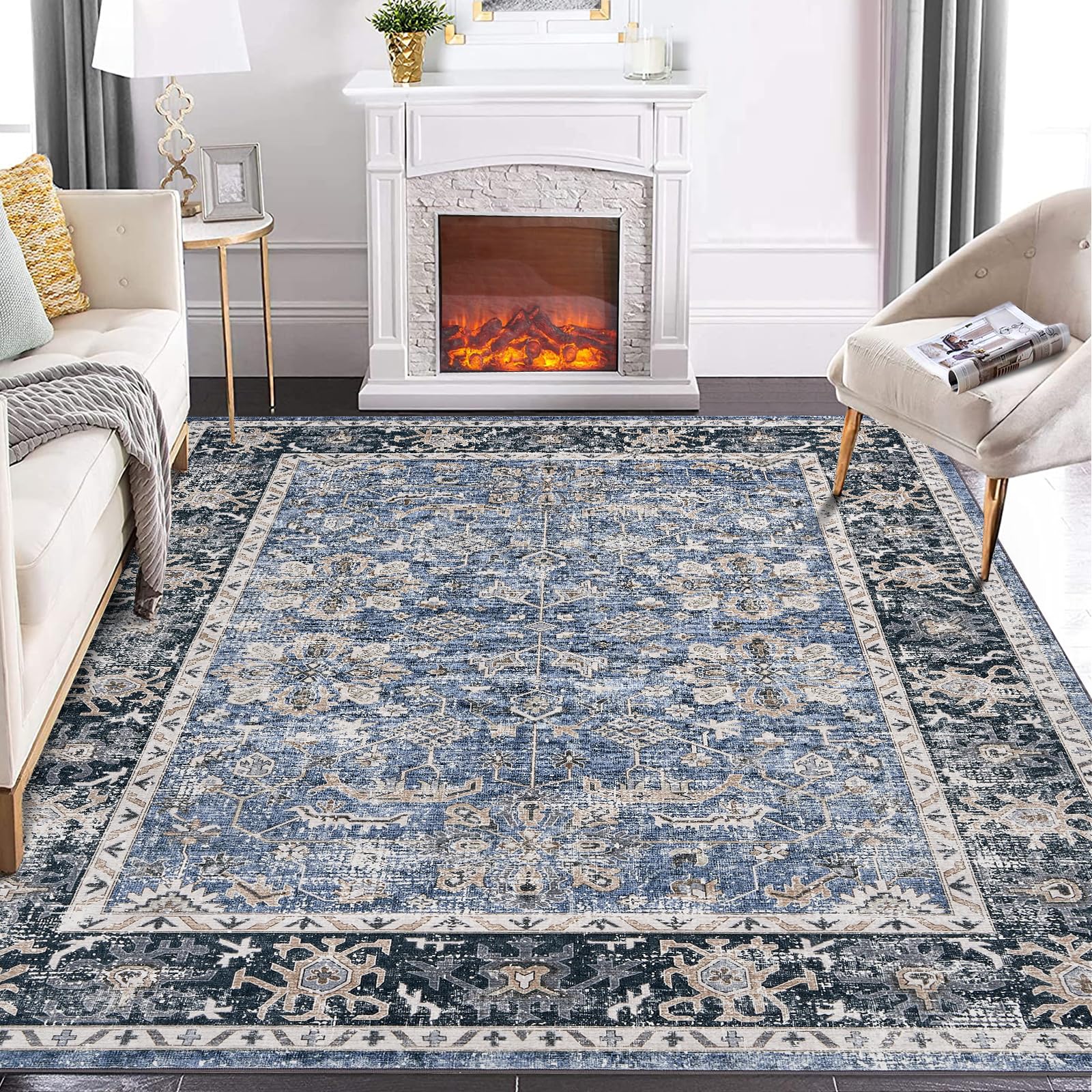 Tappeto lavabile Garvee 80 x 150 cm marrone-grigio cashmere-cotone boho vintage soggiorno sala da pranzo