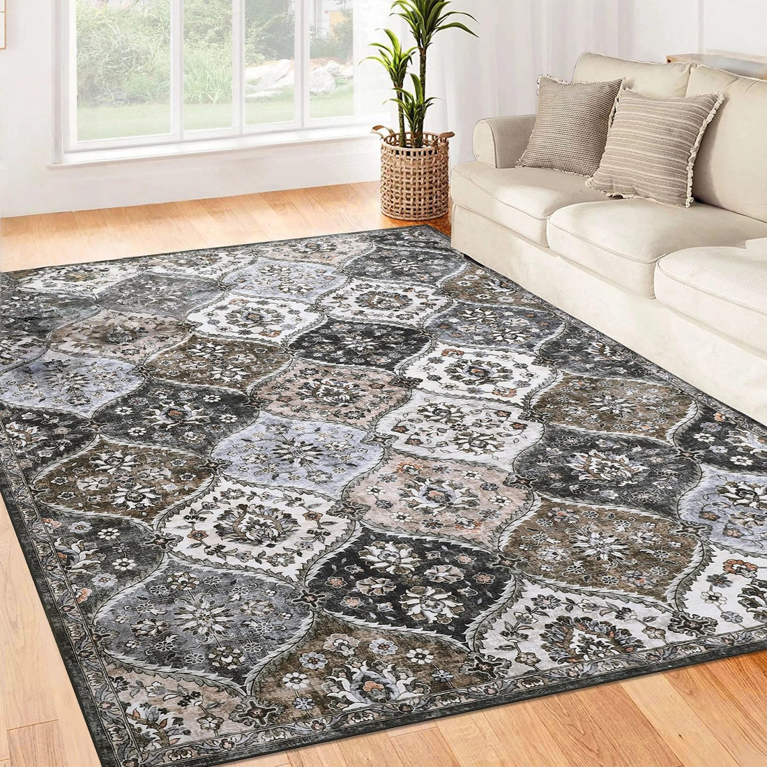 Tappeti vintage lavabili Garvee 120x170cm, pieghevoli, a pelo corto, per interni, per soggiorno, ufficio, cameretta dei bambini, grigio marrone
