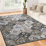 Tappeti vintage lavabili Garvee 120x170cm, pieghevoli, a pelo corto, per interni, per soggiorno, ufficio, cameretta dei bambini, grigio marrone - Grigio