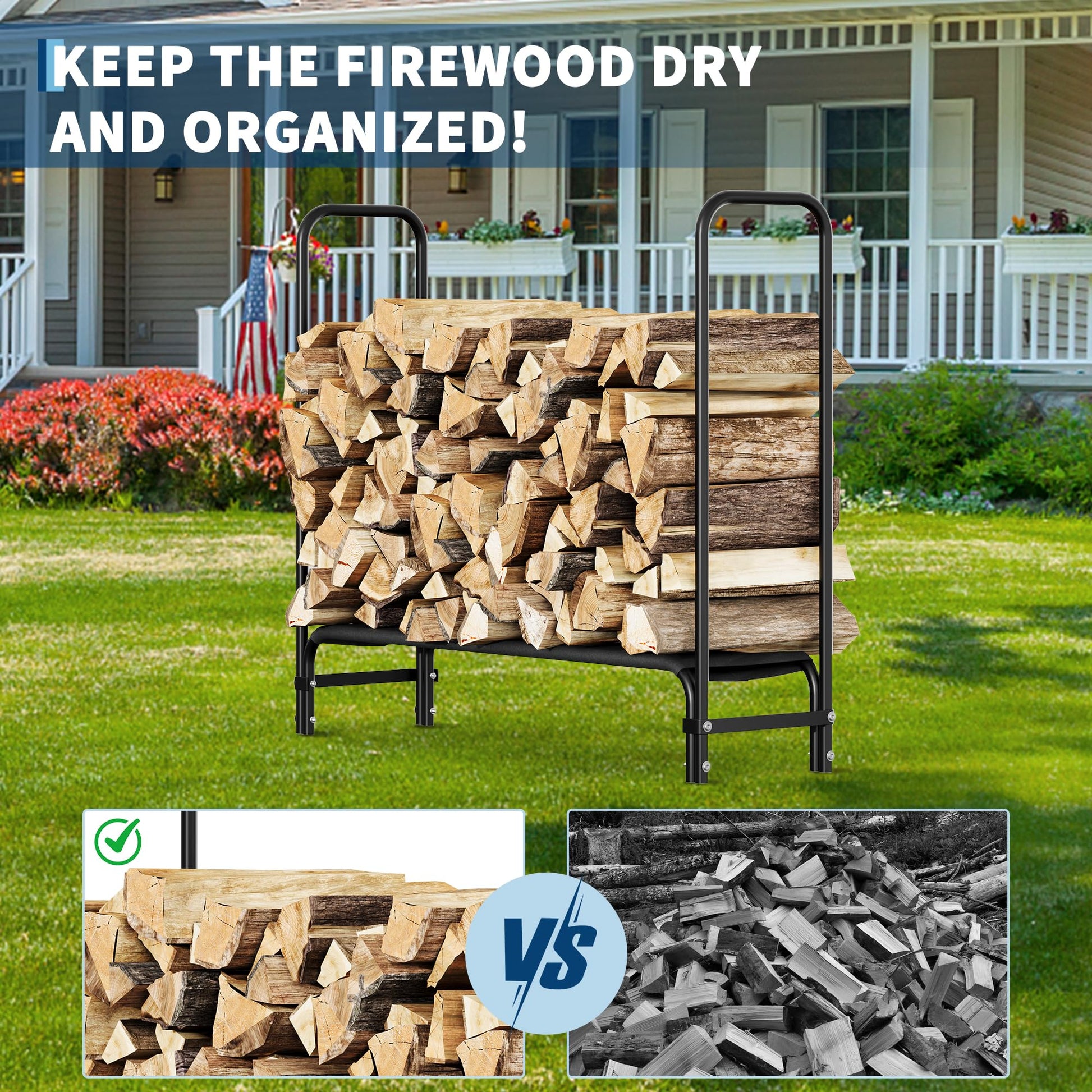 Garvee 4 piedi supporto per legna da ardere supporto per legna per impieghi gravosi per giardino e patio capacità di carico 2000 libbre acciaio inossidabile nero