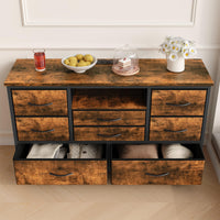 Cassettiera Garvee con 8 cassetti, mobile TV con luce LED, 3 prese e 2 porte USB per soggiorno, corridoio, camera da letto, marrone, robusta struttura in metallo, piano in legno