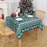 Tovaglia natalizia Garvee, quadrata, 52x52 pollici, impermeabile, antimacchia, in poliestere, motivo fiocchi di neve e renne, decorazione per la casa per feste di Natale - Verde