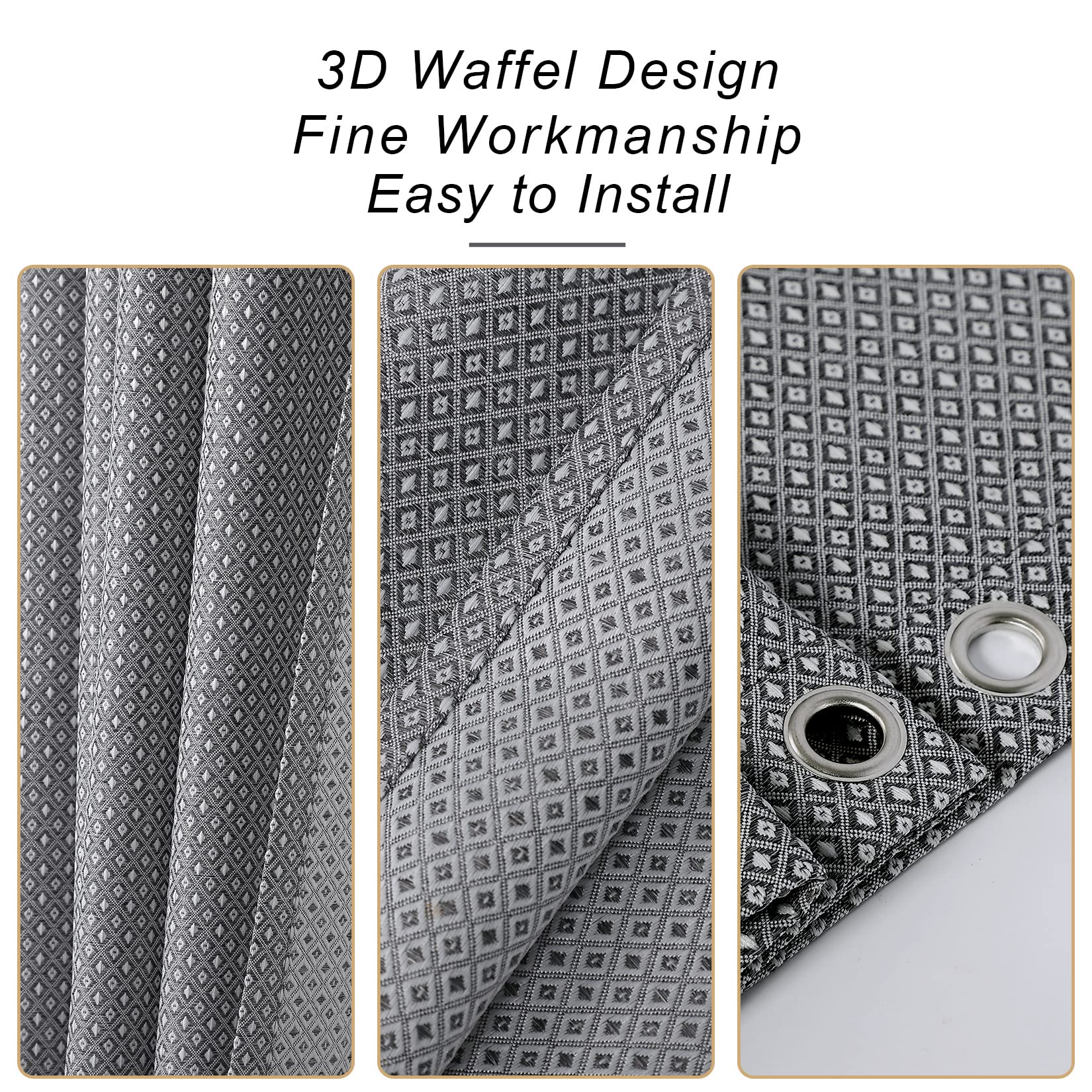 Tenda da doccia Garvee, trama a nido d'ape a quadretti, 100% poliestere, idrorepellente, tessuto pesante, occhielli antiruggine, grigio, 35x72 cm, qualità alberghiera, bagno