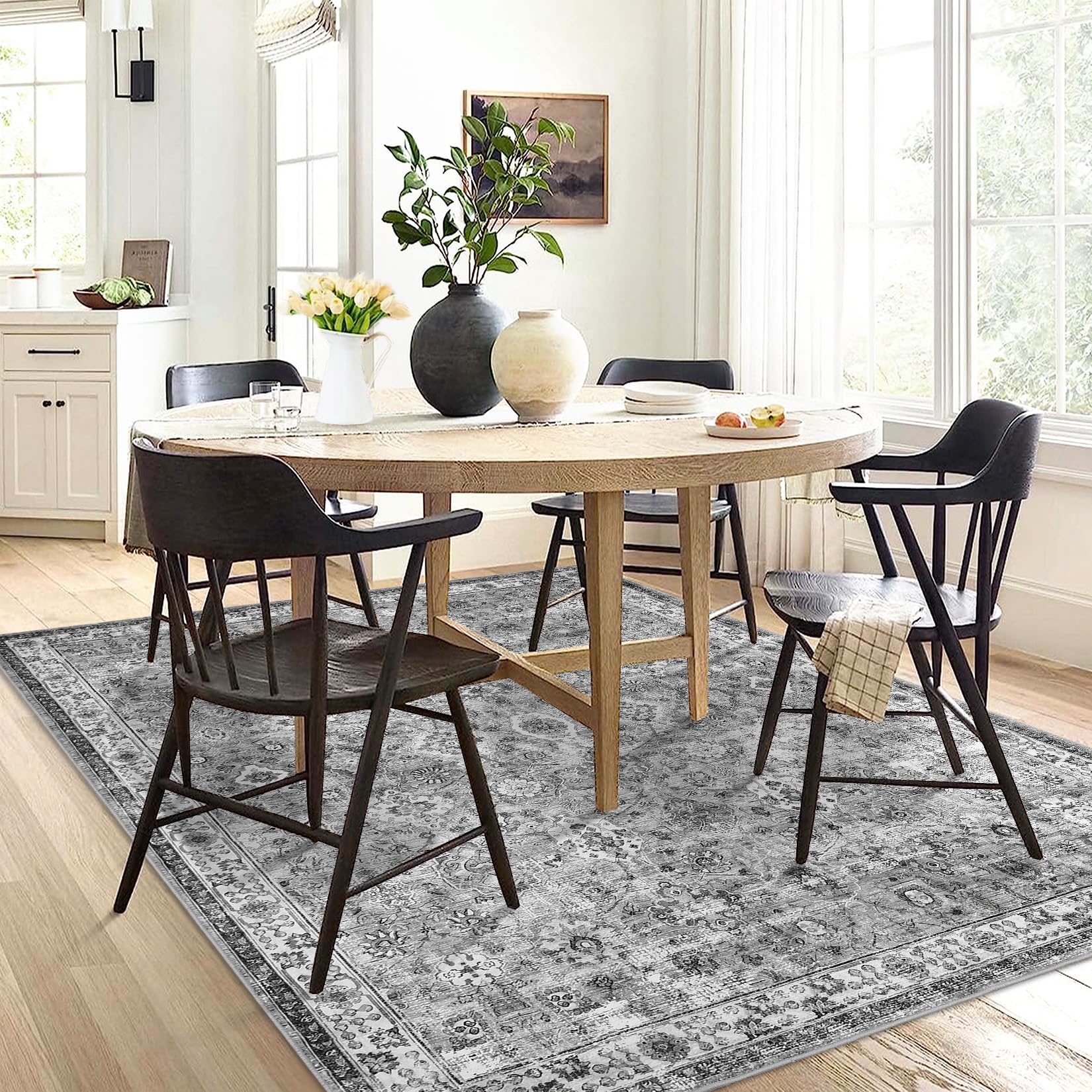 Tappeto Garvee Boho per soggiorno, grande, vintage, lavabile, a pelo corto, antiscivolo, grigio 160x230 cm