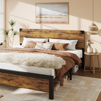 Garvee Letto King Size con Testiera in Legno, Contenitore Sotto Letto, Gambe in Metallo, Marrone Rustico, Camera da Letto, 82x78.7x37.4 in