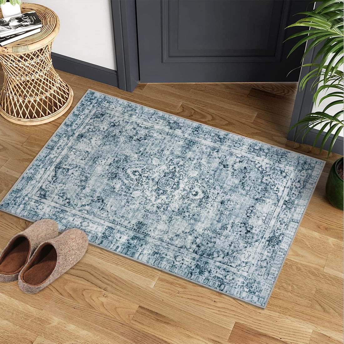 Tappeto a pelo corto Garvee 80 x 150 cm blu boho moderno lavabile antiscivolo per soggiorno e camera da letto