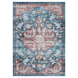 Garvee Tappeto Lavabile a Macchina con Motivo Floreale Vintage, Antiscivolo, 120x170cm, Bordi Rinforzati per Soggiorno e Camera - Blu