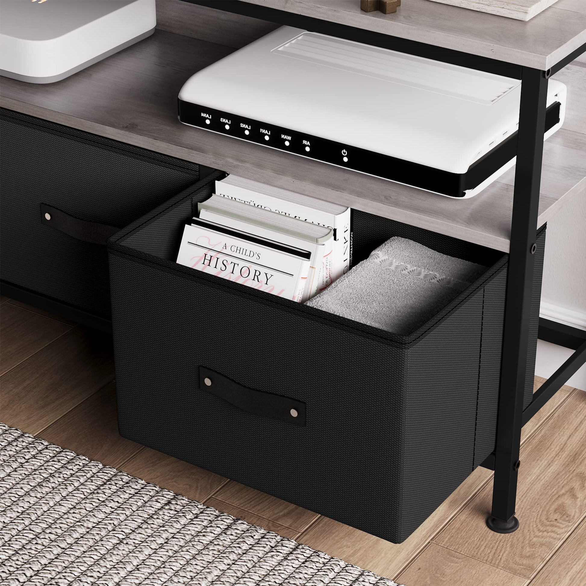 Mobile porta TV Garvee da 55 pollici con cassetti in tessuto e piedini regolabili per soggiorno e camera da letto, grigio, robusto legno MDF