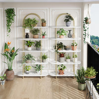 Scaffale ad arco Garvee da 71" con struttura in metallo a 5 ripiani, colore bianco marmo dorato, per soggiorno, ufficio, camera da letto, robusto e sicuro.