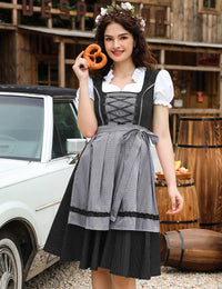 Abito tradizionale midi da donna Garvee Dirndl, nero, taglia 38, per l'Oktoberfest, in cotone floreale, scollo a V, bottoni esclusivi