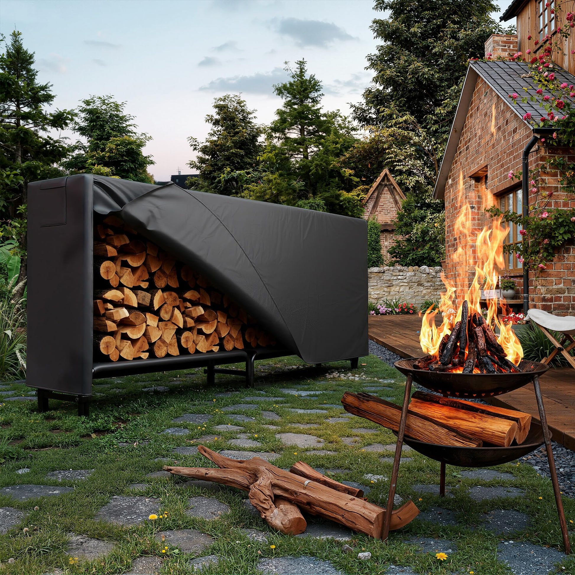 Portalegna Garvee con copertura in tessuto Oxford impermeabile da 8 piedi per giardino e patio, nero
