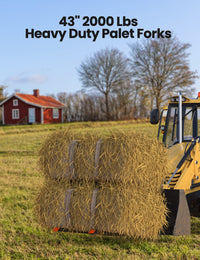 Forche per pallet Garvee da 43" con capacità di carico di 2000 libbre, barra stabilizzatrice regolabile in acciaio robusto per benna per trattore, agricoltura