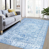 Garvee Tappeto Vintage Lavabile Antiscivolo - Design Floreale - Poliestere Morbido - Blu 200x290 cm - Soggiorno e Camera da Letto