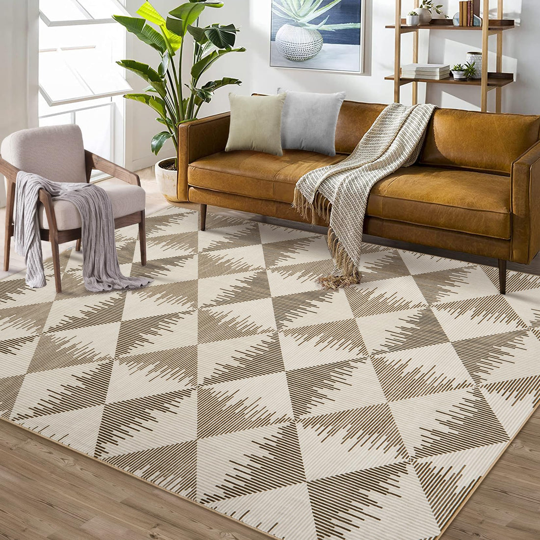 Tappeto lavabile Garvee per soggiorno/camera da letto, 120x170 cm, beige, antiscivolo, pelo corto