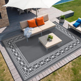 Garvee Tappeto Esterno 9x12 in Paglia Plastica Impermeabile Pieghevole Resistente Leggero Bordato Moderno Grigio per Patio e Spiaggia