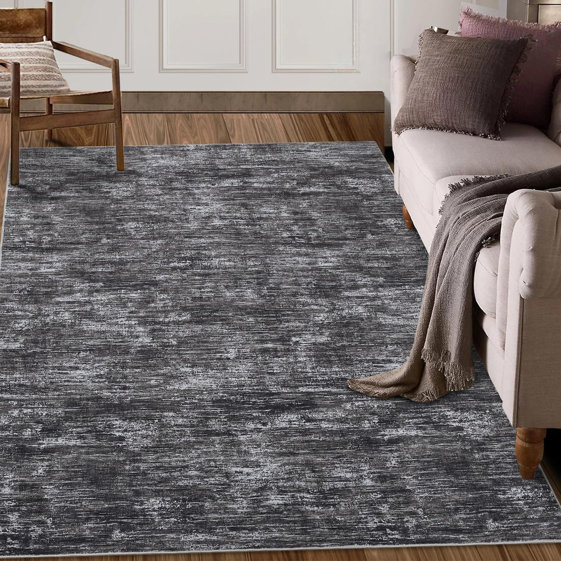 Tappeto moderno Garvee 120x170cm grigio scuro per soggiorno, camera da letto, ufficio, antiscivolo, lavabile
