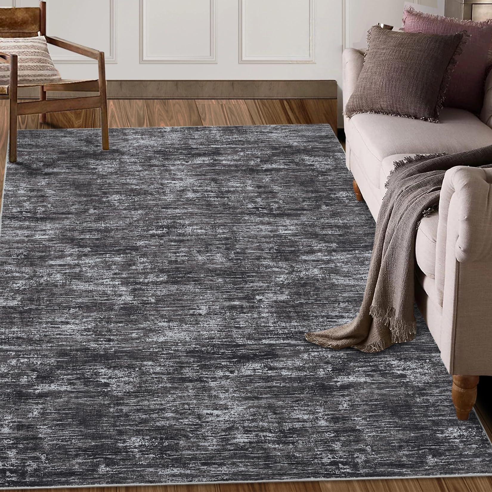 Tappeto moderno Garvee 120x170cm grigio scuro per soggiorno, camera da letto, ufficio, antiscivolo, lavabile