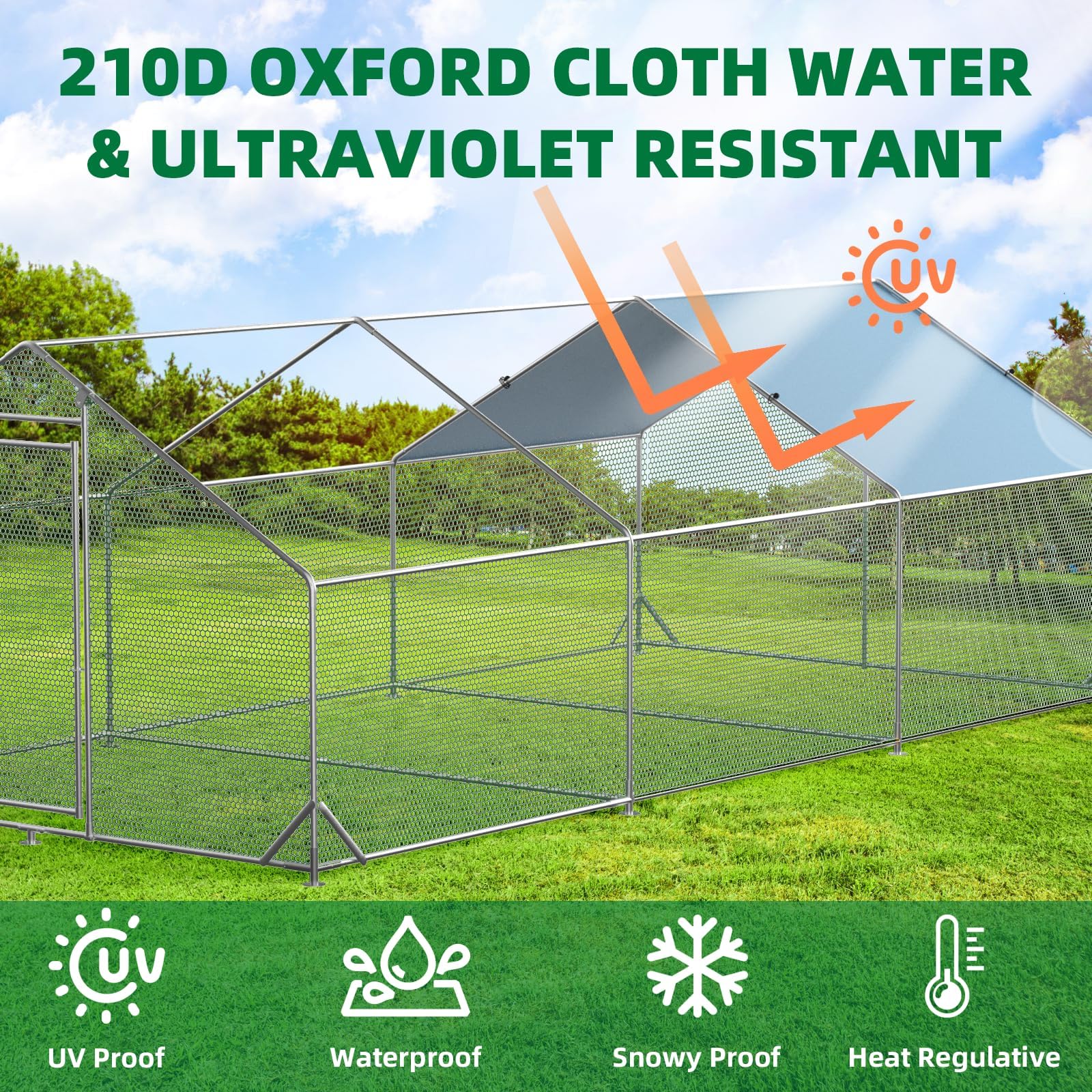 Pollaio in metallo Garvee Large 3 x 6 x 1.95 m – Tre scomparti, struttura in tubo di acciaio triplo rinforzato per giardino e fattoria