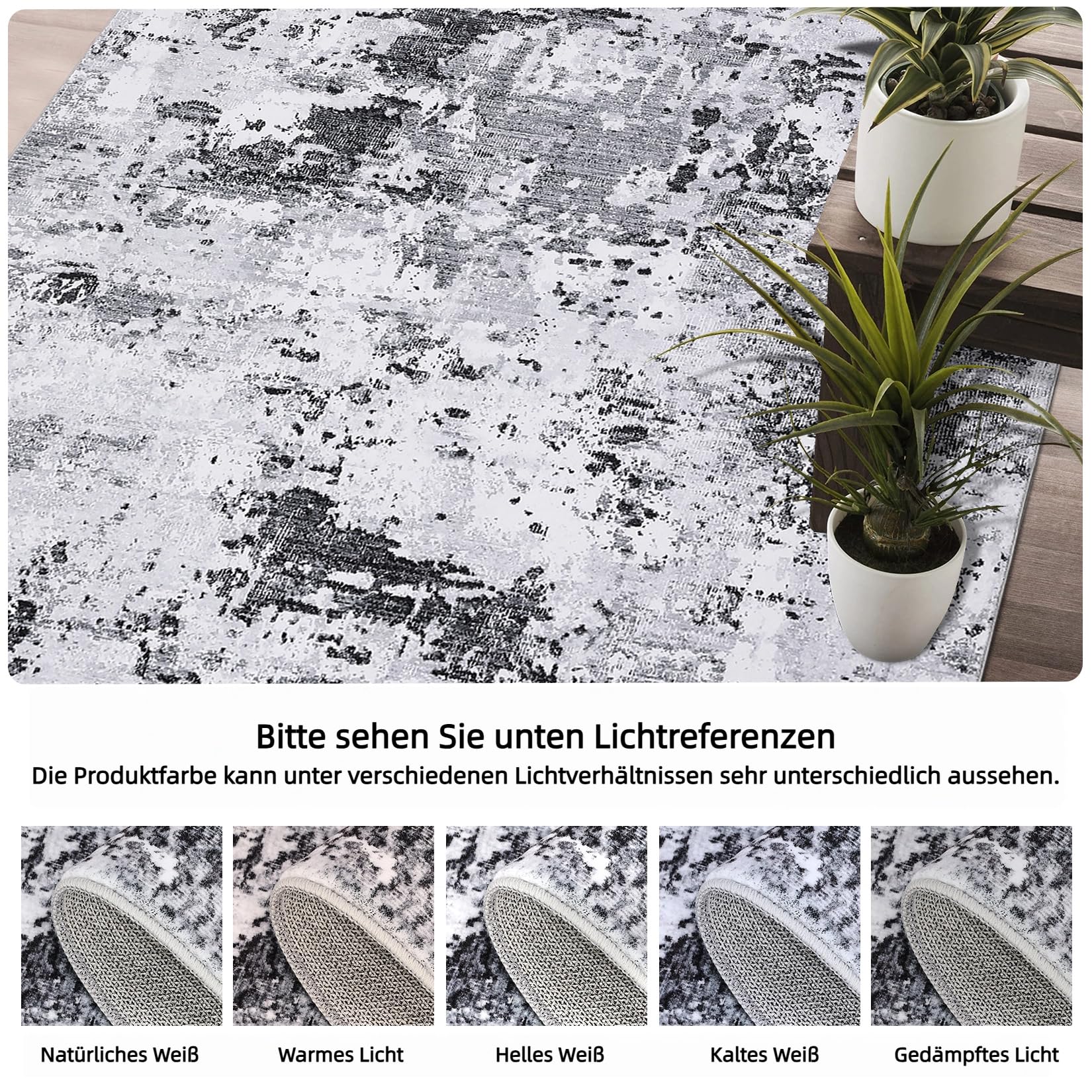 Tappeto lavabile moderno astratto Garvee per soggiorno, camera da letto, ufficio, 120x170 cm, grigio