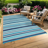 Garvee Tappeto Esterno 8x10 Navy Blue Teal, Doppia Faccia, Plastica Paglia, Antiscivolo, Portatile per Patio e Campeggio