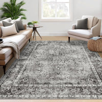 Tappeto lavabile Garvee 160x230cm Tappeto retrò vintage a pelo corto per soggiorno, camera da letto, sala da pranzo, grigio, antiscivolo, morbido, grande