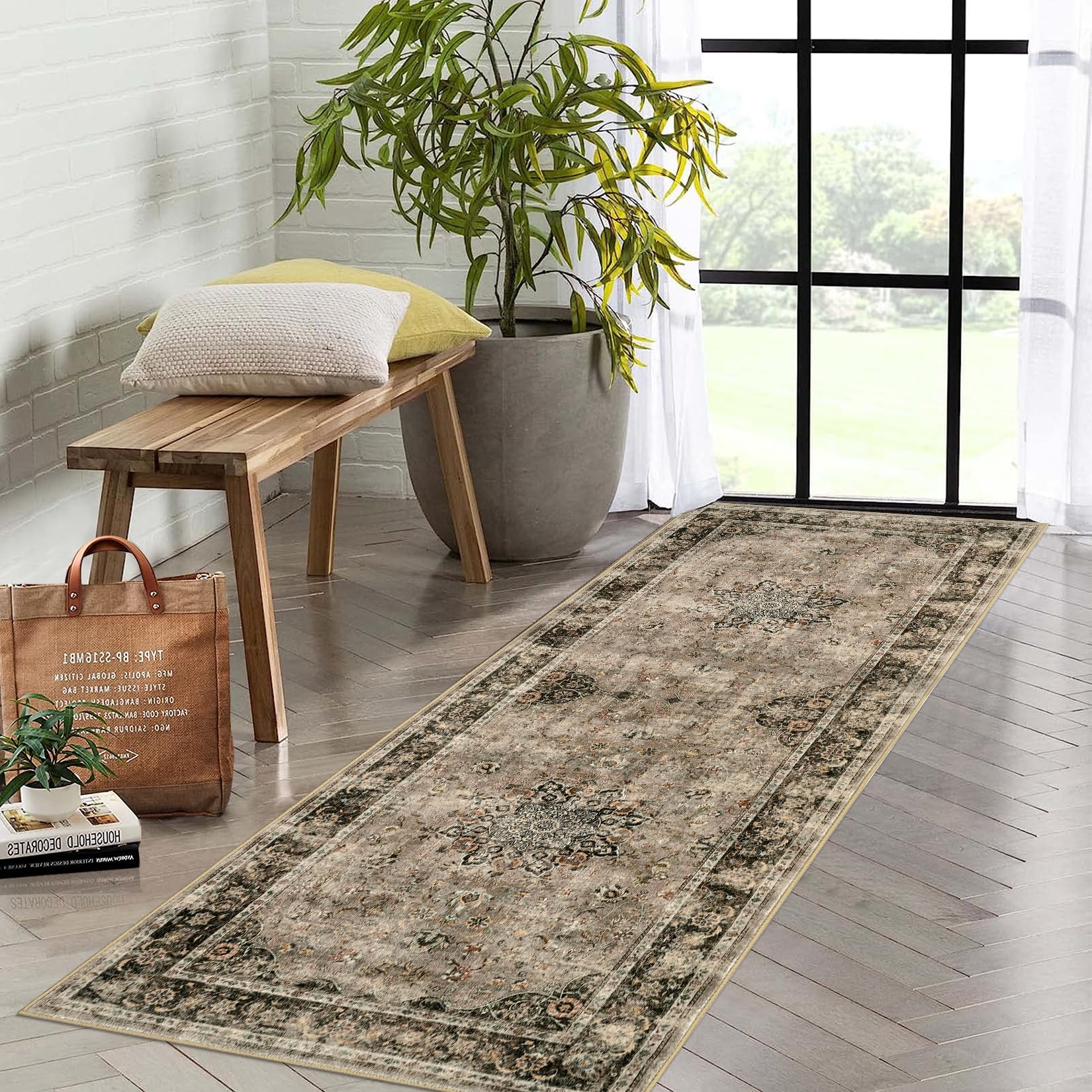 Tappeto Garvee per soggiorno 80x150cm, color cammello, antiscivolo, lavabile, per cucina, corridoio, sala da pranzo