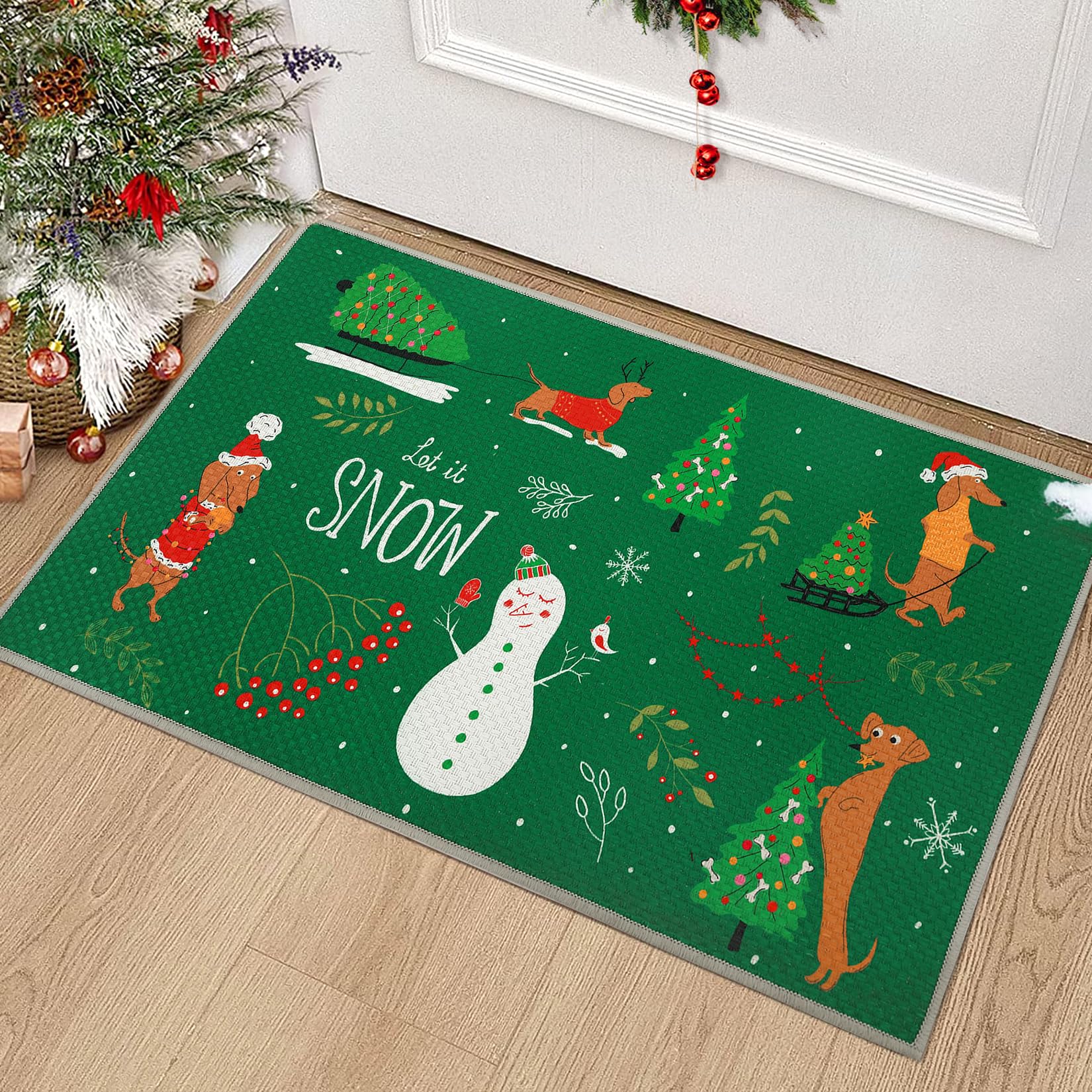 Zerbino Garvee antiscivolo effetto lino per uso esterno 40 x 60 cm verde