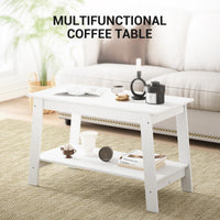 Tavolino da caffè Garvee 80 cm rustico moderno da fattoria, 2 livelli, legno, bianco, rettangolare, soggiorno, ufficio, camera da letto