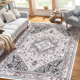 Garvee Teppich Boho Vintage Waschbar Rutschfest Weicher Niedrigflor 120x170cm Rosa Für Wohnzimmer Schlafzimmer Esszimmer - Rosa