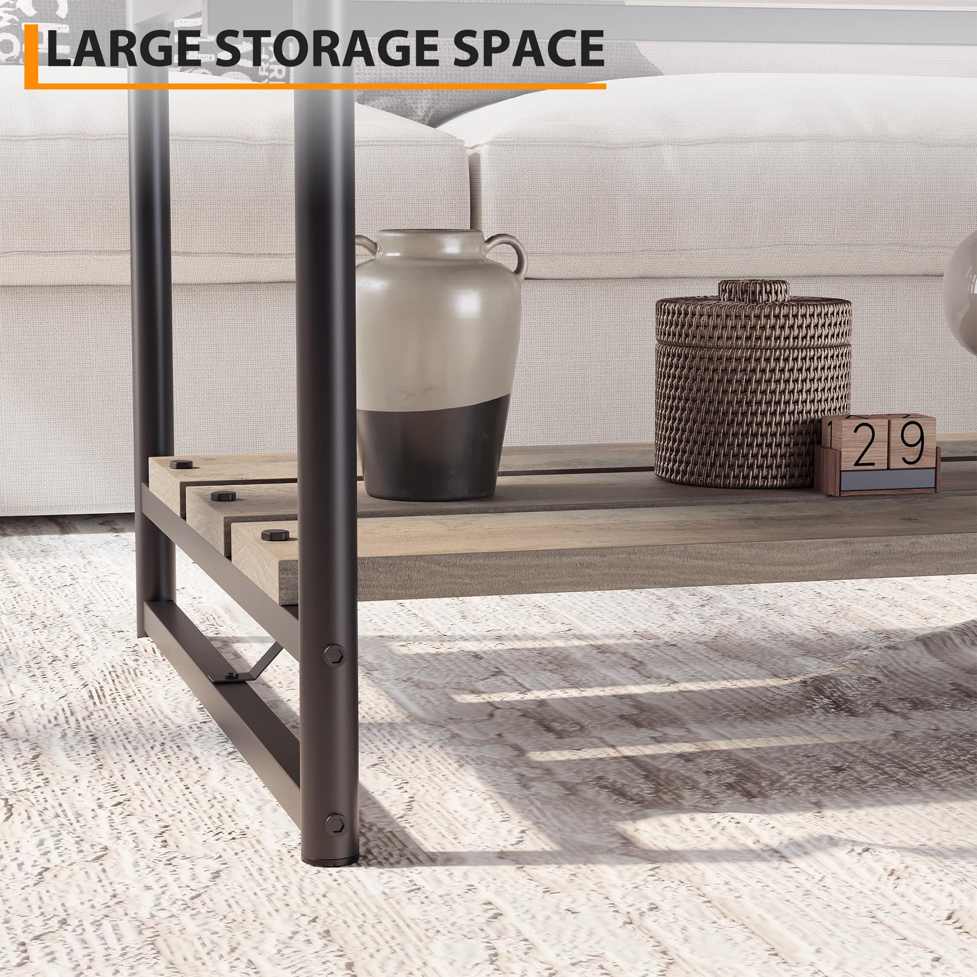 Tavolino da caffè Garvee a 2 livelli in stile rustico, 41'', in legno grigio con struttura in metallo per soggiorno e ufficio, stile rustico-moderno