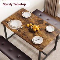 Set da pranzo Garvee per 4 persone con 2 panche imbottite, rettangolare, robusto MDF e acciaio, salvaspazio, impermeabile, per stanze piccole