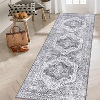 Tappeto Garvee Vintage Runner 60 x 230 cm Grigio Motivo Floreale