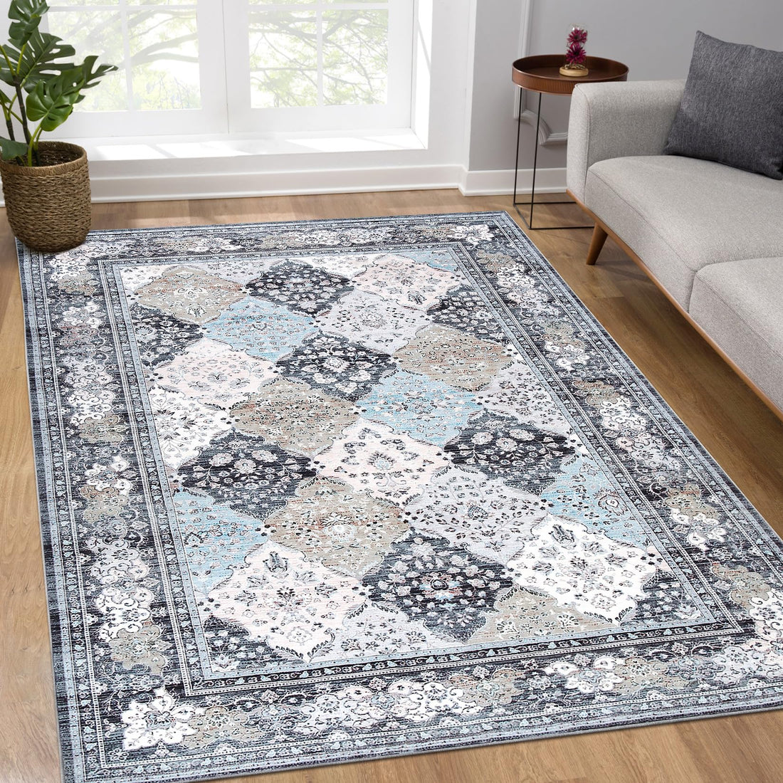 Garvee Läufer Boho Tappeto Marrocc Lavabile Antiscivolo Idrorepellente Poliestere Design Vintage 120x170 cm Blu Soggiorno Ufficio