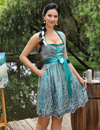 Garvee Dirndl da donna, abito tradizionale midi in 2 pezzi con grembiule Dirndl per l'Oktoberfest, verde, taglia 34, elegante abito festivo