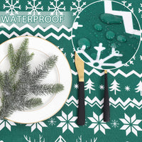 Tovaglia natalizia rotonda Garvee da 60 pollici, verde, idrorepellente, resistente alle macchie, 100% poliestere, motivo fiocchi di neve e renne, per feste di Natale e casa