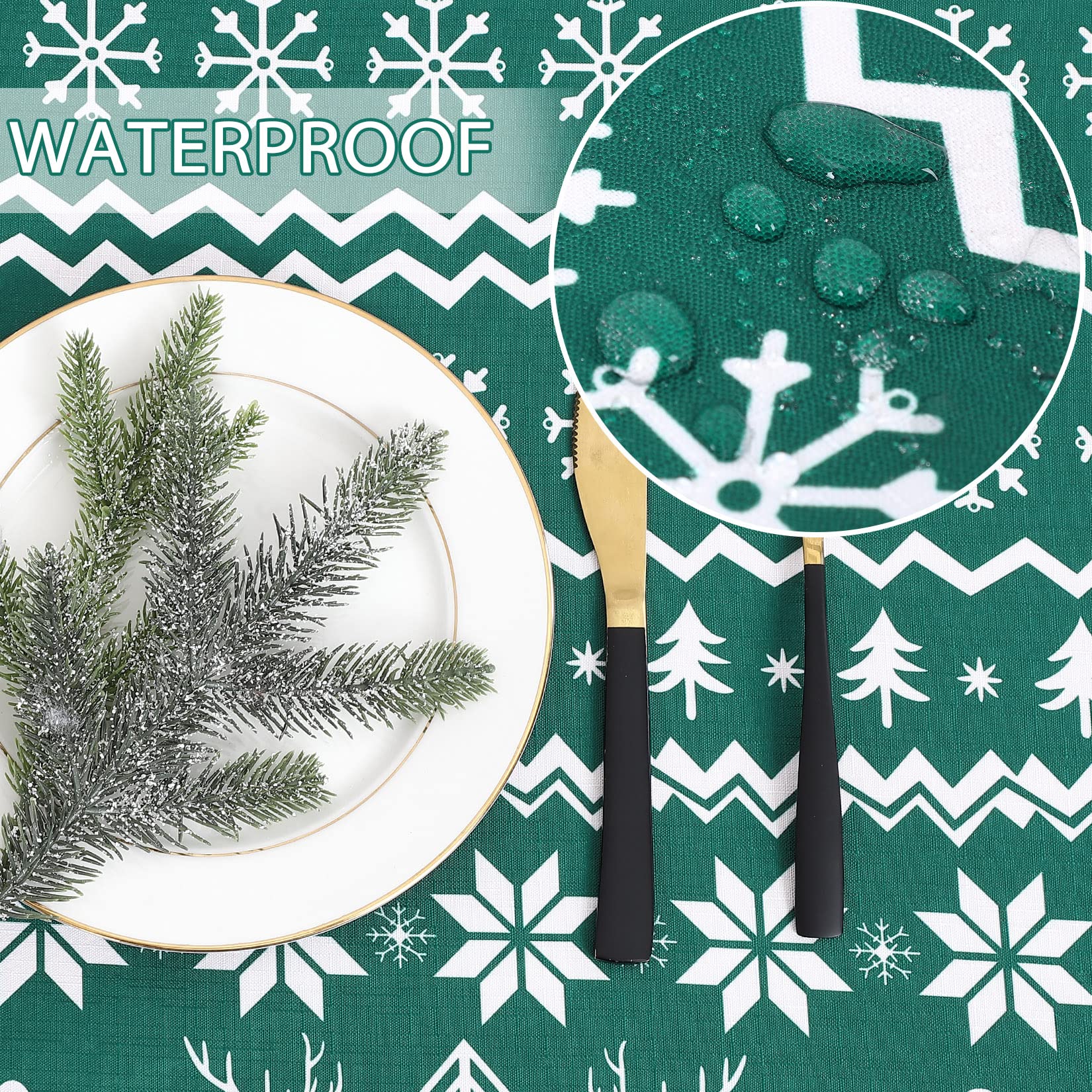 Tovaglia natalizia Garvee, quadrata, 52x52 pollici, impermeabile, antimacchia, in poliestere, motivo fiocchi di neve e renne, decorazione per la casa per feste di Natale