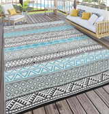 Garvee Tappeto Esterno 8x10 Reversibile in Polipropilene, Resistente, Blu/Grigio, Patio e Campeggio - Blu/Grigio (Boho)