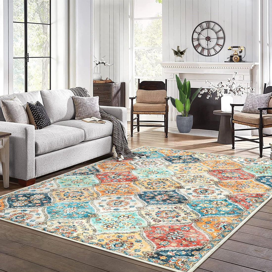 Tappeto da corridoio Garvee 200 x 290 cm, lavabile, motivo floreale vintage, per camera da letto e cucina, antiscivolo