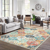 Tappeto da corridoio Garvee 200 x 290 cm, lavabile, motivo floreale vintage, per camera da letto e cucina, antiscivolo - Arancione