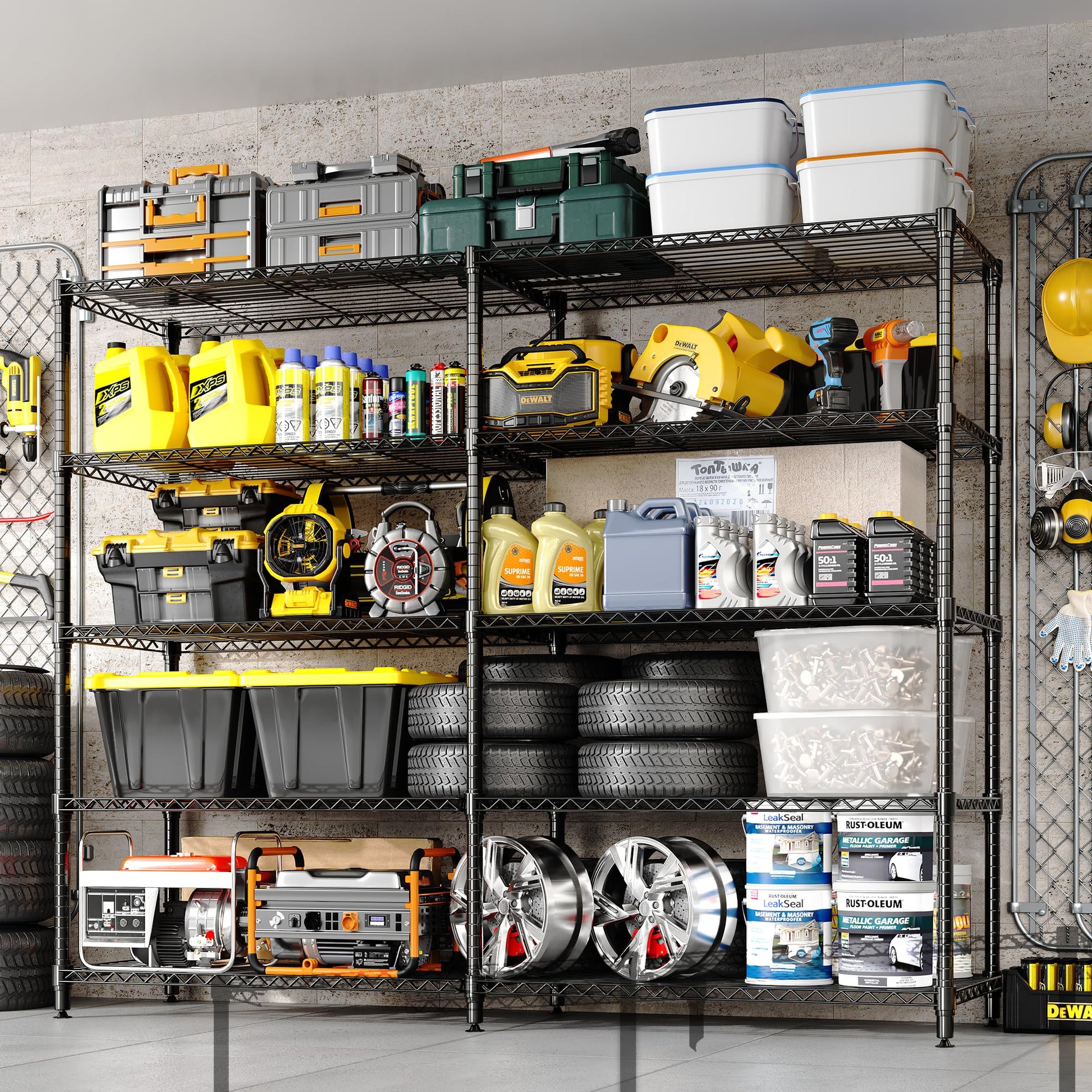 Scaffalatura in metallo Garvee da 70" H, capacità di carico di 1325 libbre, ripiani in filo metallico regolabili a 5 livelli, a forma di L, robusta, per cucina, garage, ufficio, 70,8" x 70,4" x 15,7", metallo