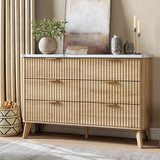 Garvee Comò Fluted con 6 Cassetti Profondi, Top Effetto Marmo, Legno Naturale, Design Curvo, Stabile per Camera da Letto e Soggiorno