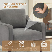 Poltrona Garvee Mid-Century con tessuto di lino e gambe in legno per soggiorno e ufficio, 30"L x 32"A, beige