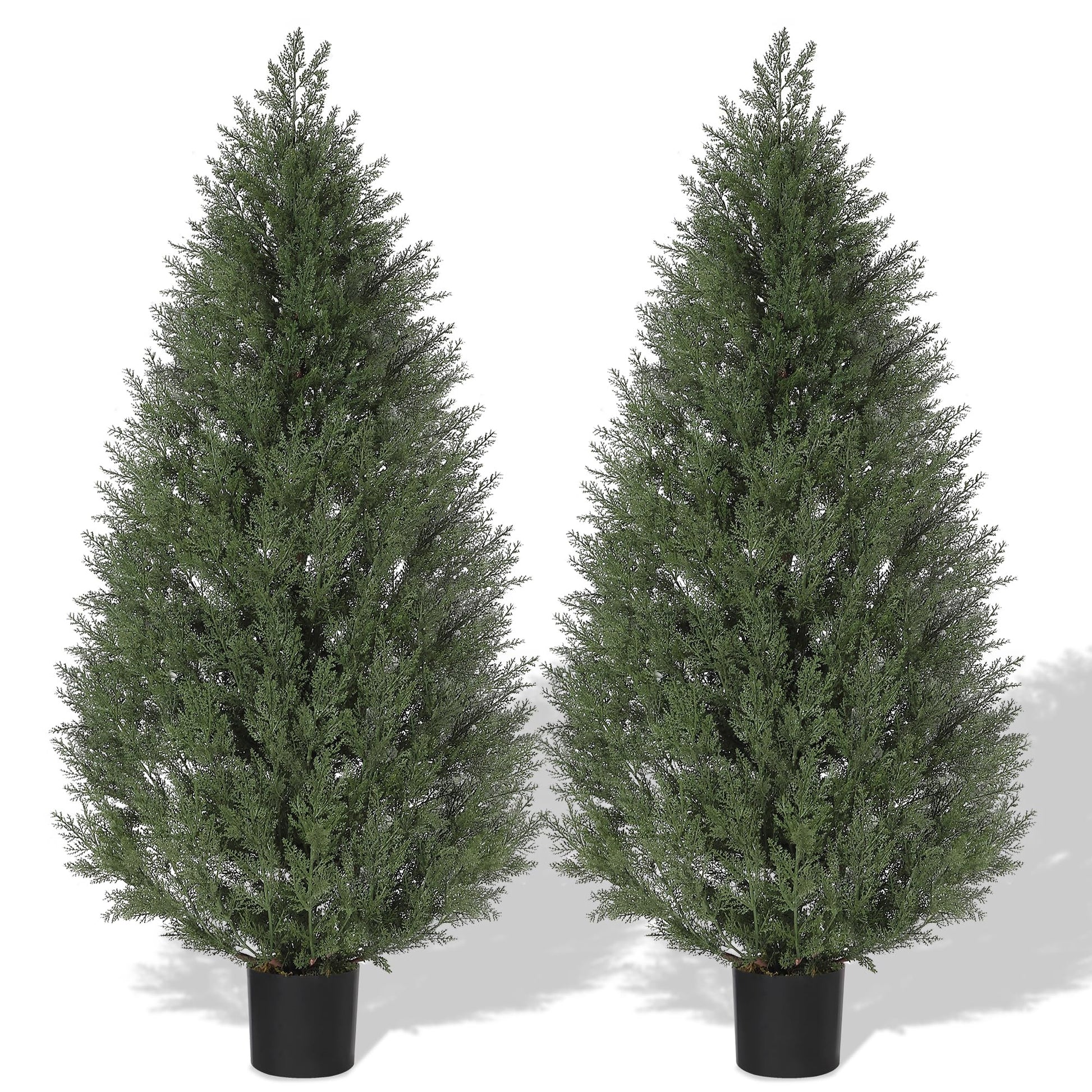 Garvee Set di 4 piedi di albero artificiale in cedro topiario, resistente ai raggi UV, resistente alle intemperie, materiale PE, 2 pezzi, per giardino e patio, verde