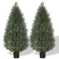 Garvee Set di 4 piedi di albero artificiale in cedro topiario, resistente ai raggi UV, resistente alle intemperie, materiale PE, 2 pezzi, per giardino e patio, verde